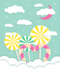 Background with clouds and sweets