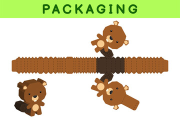 Party favor box die cut beaver design for sweets, candies, small presents, bakery. Package template, great design for any purposes, birthdays, baby showers, pinata. Vector stock illustration.