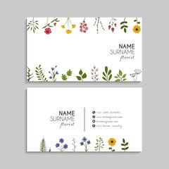 Fototapeta na wymiar Business cards template hand drawn flowers
