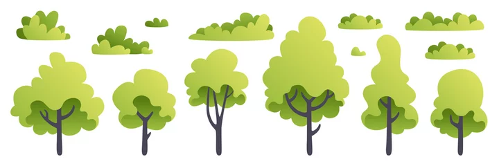 Rolgordijnen Kinderkamer Trees set. Plants isolated. Forest background. Green color. Simple cute cartoon design. Flat style vector illustration. Nature and healthy lifestyle. Tree silhouette. Icons collection.  © Ihor