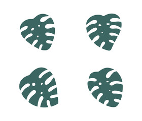 Monstera leaf vector sign set. Green leaves collection, isolated on white background. Simple cartoon flat design