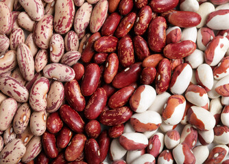 Background of three types of raw beans.  top view. horizontal orientation