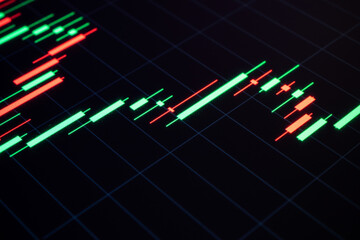 Economic graphic. Financial chart, stock analysis data for business background in digital screen. Graphics growth forex finance market. Stock analyzing. Price chart bars.