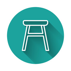 White line Chair icon isolated with long shadow. Green circle button. Vector