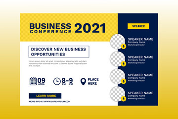 Invitation web banner to the online conference. Business webinar invitation design. Announcement poster concept. Modern abstract White background with place for photos