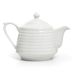 White porcelain teapot isolated on white background. Ceramic tableware