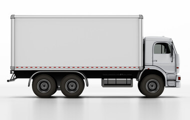 Truck with white blank trailer. 3D illustration