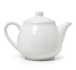 White ceramic teapot isolated on white background
