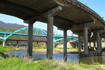 Bridge pier on the river, Daeseong-ri National Tourist Site, Gapyeong, South Korea