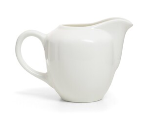 Porcelain sauce boat, pitcher, creamer or ceramic gravy boat isolated on withe