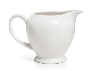 Porcelain sauce boat, pitcher, creamer or ceramic gravy boat isolated on withe