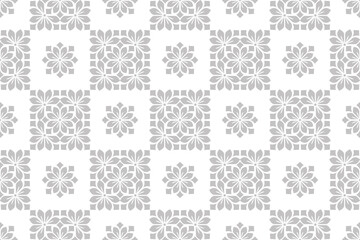 Flower geometric pattern. Seamless vector background. White and gray ornament.