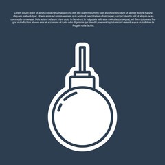 Blue line Lamp hanging icon isolated on blue background. Ceiling lamp light bulb. Vector