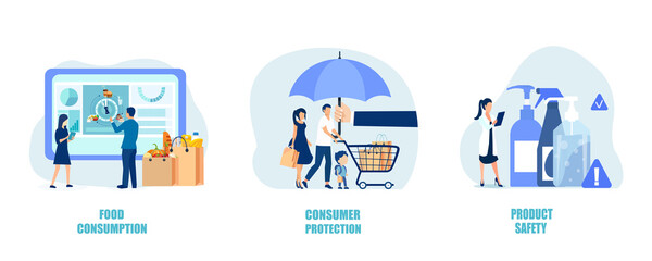 Vector of shoppers being protected shopping safely