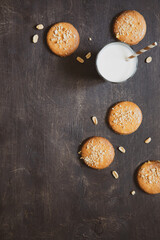 homemade shortbread cookies with peanuts on a wooden background. peanut cookie. flat lay, place for text, food background