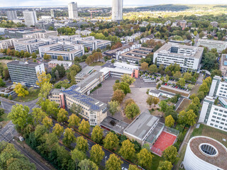 Friedrich Ebert Gymnasium School federal government district aerial panoramic view in Bonn city in...