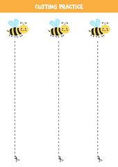 Cutting practice for children with cute bees.