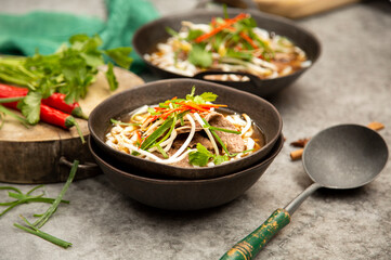 Two bowls of beef pho