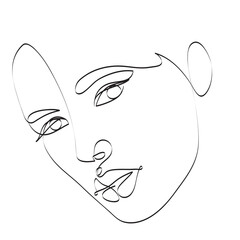 Abstract female face drawing with continuous line, quick sketch, fashion concept, woman beauty minimalist, vector illustration for t-shirt, print design, covers, web
