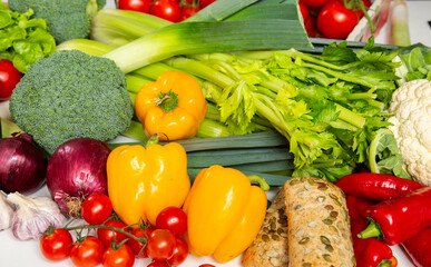 Fresh produce shot overhead with natural light