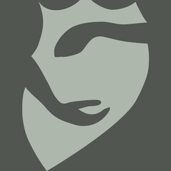 Pregnant woman hugs her belly, abstract portrait drawing with lines, motherhood concept, illustration for t-shirt, print design, covers