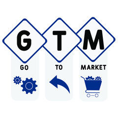 GTM - Go To Market acronym. business concept background.  vector illustration concept with keywords and icons. lettering illustration with icons for web banner, flyer, landing pag