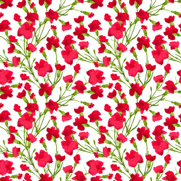Seamless pattern with carnations. Digital Illustration. Spring and summer holidays.  Backgrounds, cards, textiles 