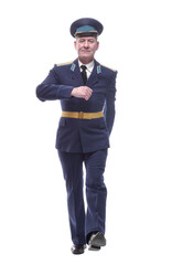 air force officer striding forward. isolated on a white