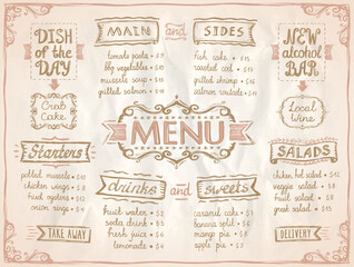 Menu list old style board design for cafe or restaurant