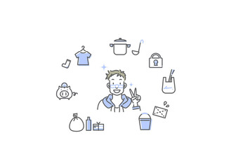 料理を楽しむ男性のシンプルでおしゃれな手描きの線画イラスト Wall Mural Atelier Fmika 料理を楽しむ男性のシンプルでおしゃれな手描きの線画イラスト Wall Mural Atelier Fmika
