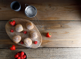 Fritters filled with strawberry and raspberry jam.