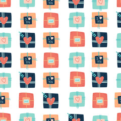 Seamless pattern with gifts for Happy Mothers Day celebration.