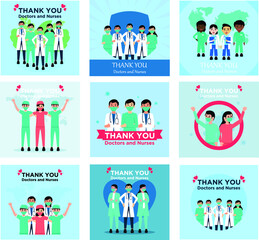 Group of Flat Thank you doctors and Nurses