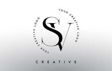 SV Letter Logo Design with Serif Typography Font and Elegant Modern Look