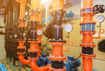 pressure gauge psi meter in pipe and valves of fire emergency system industry.