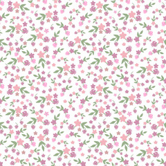 Obraz na płótnie Canvas Floral pink bouquet vector pattern with small flowers and leaves