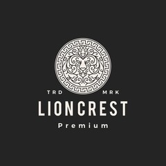 lion crest round emblem hipster vintage logo vector icon illustration