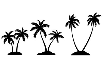Set of Silhouette coconut palm tree on white background. Vector design illustration.