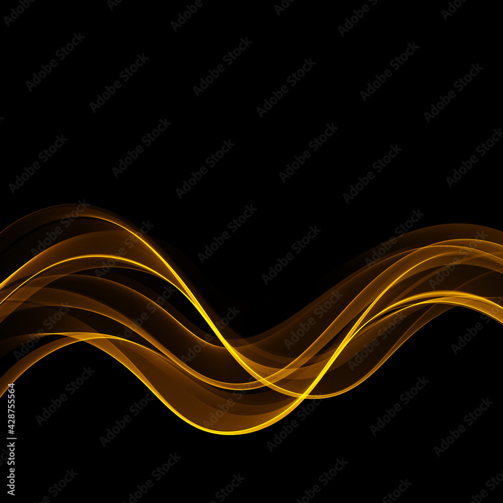 Wall mural abstract shiny color gold wave design vector element on dark background. science or technology desig