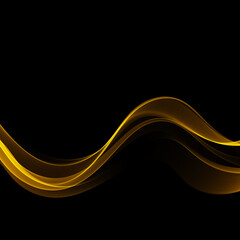 Abstract shiny color gold wave design vector element on dark background. Science or technology design