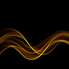 Abstract shiny color gold wave design vector element on dark background. Science or technology design