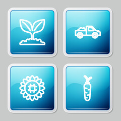 Set line Plant, Pickup truck, Sunflower and Carrot icon. Vector