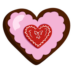Heart shaped chocolate. Chocolate with glaze. Valentine's Day gift. Sweet gift. Cartoon style.