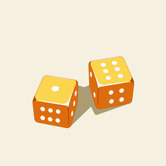 Illustration of golden dices shows the sum of the number seven