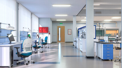 Laboratory interior with lab equipment. 3d illustration