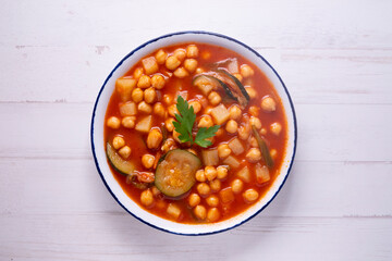 Chickpeas stewed with vegetables and zucchini