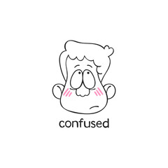Confused. Emotion. Human face. Cartoon character. Isolated vector object on white background.