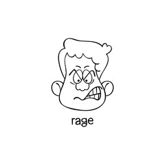 Rage. Emotion. Human face. Cartoon character. Isolated vector object on white background.