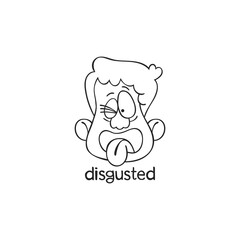 Disgusted. Emotion. Human face. Cartoon character. Isolated vector object on white background.