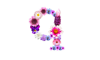 花でデコレーションしたアルファベットの小文字のq（花文字）